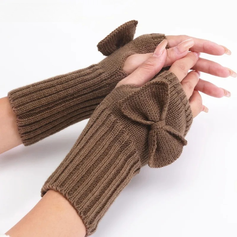 Knit Bow Fingerless Gloves – S - Fingerless Glove Knit recension och pris